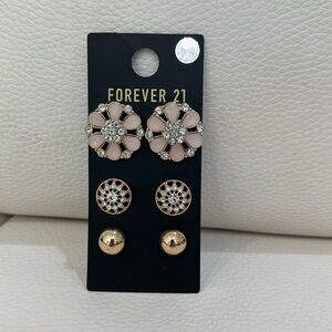 Forever 21 3 Pairs Custom JEWELRY/EARRINGS GOLD/PINK